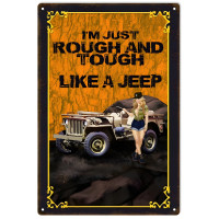Orange Rough And Tough Jeep Pin Up Girl Metal Sign - 12" x 18"