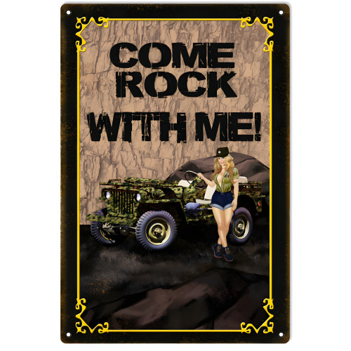 Come Rock With Me Pin Up Girl Metal Sign - 12" x 18"