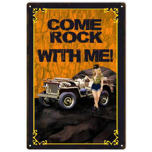 Come Rock With Me Pin Up Girl Metal Sign - 12" x 18"