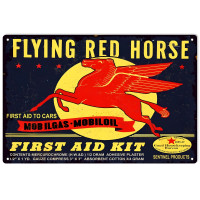 Mobilgas-Mobiloil Flying Red Horse First Aid Kit Metal Sign - 12" x 18"