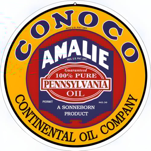 Conoco Amalie Continental Oil Company Metal Sign - 18" Round