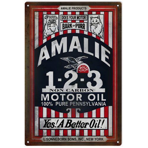 Amalie 1-2-3 Non Carbon Motor Oil Metal Sign - 12" x 18"