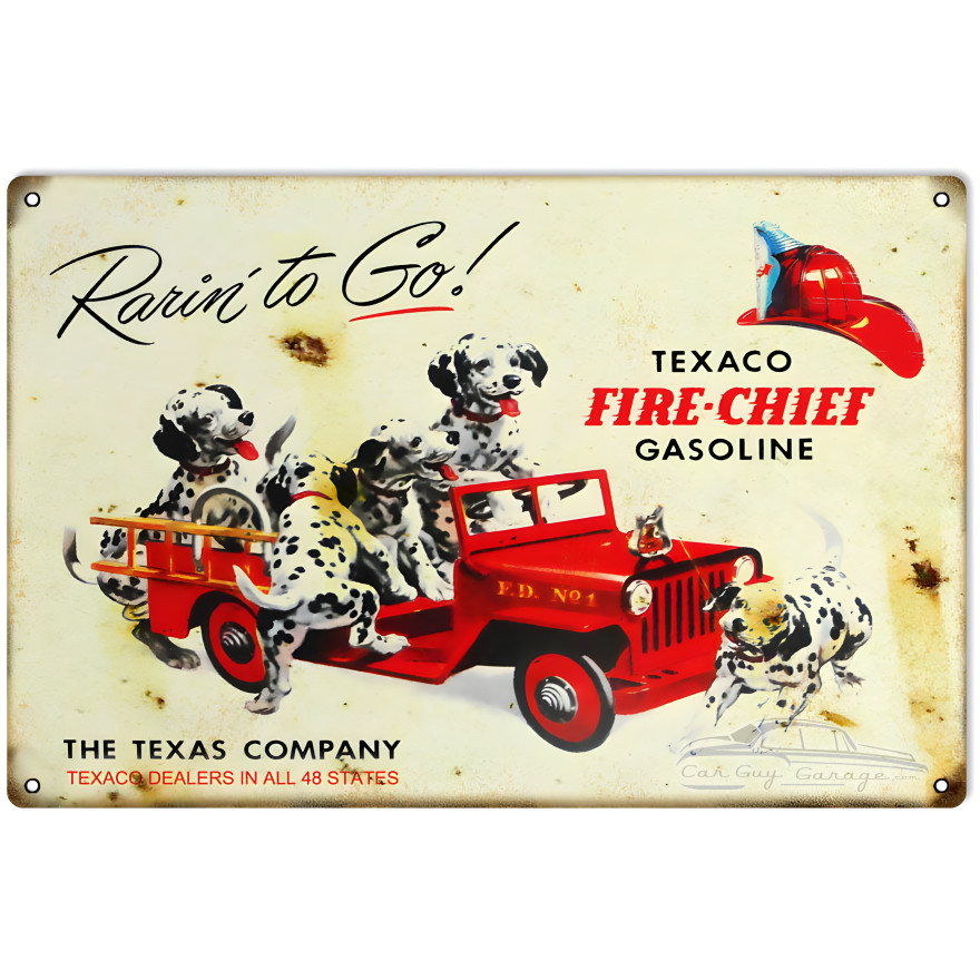 Rarin To Go Texaco Fire Chief Gasoline Metal Sign - 12" x 18" Rarin To Go Texaco Fire Chief Gasoline Metal Sign - 12" x 18"