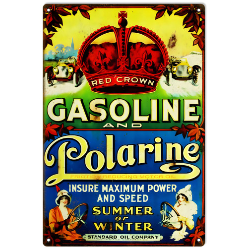 Red Crown Summer Or Winter Gasoline Metal Sign - 12" x 18"