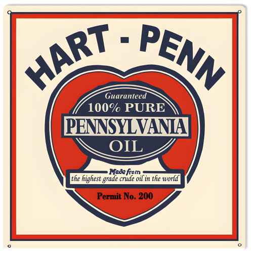 Hart Penn Pennsylvania Pure Motor Oil Metal Sign - 12" x 12"