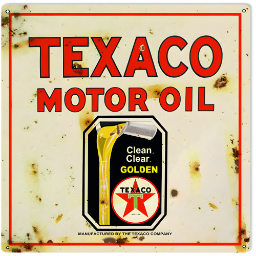 Texaco Golden Motor Oil Metal Sign - 12" x 12"