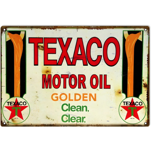 Texaco Motor Oil Clean Clear Metal Sign - 16" x 24"