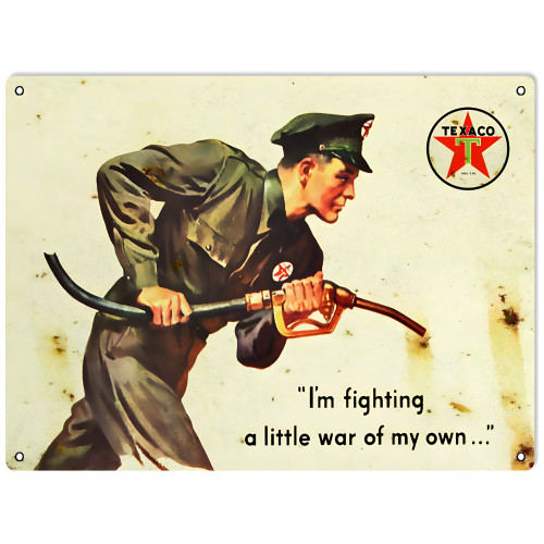Texaco Fighting A Little War Metal Sign - 9" x 12"