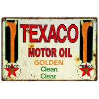 Texaco Motor Oil Clean Clear Metal Sign - 12" x 18"