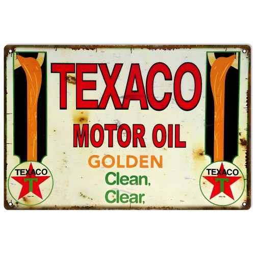 Texaco Motor Oil Clean Clear Metal Sign - 12" x 18"