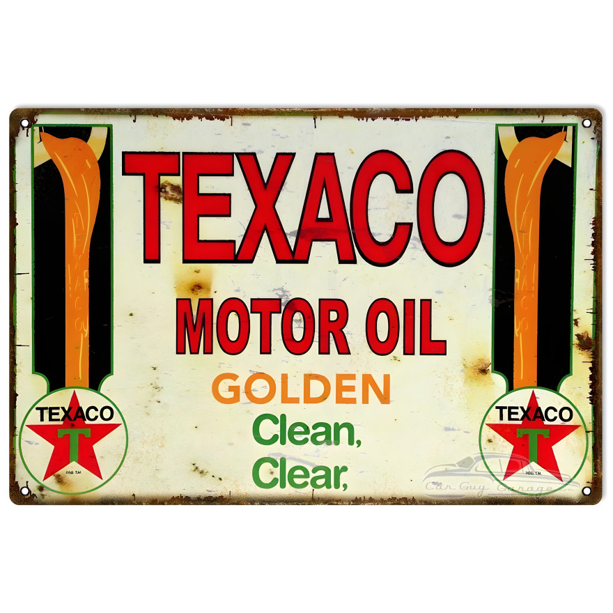 Texaco Motor Oil Clean Clear Metal Sign - 12" x 18" Texaco Motor Oil Clean Clear Metal Sign - 12" x 18"
