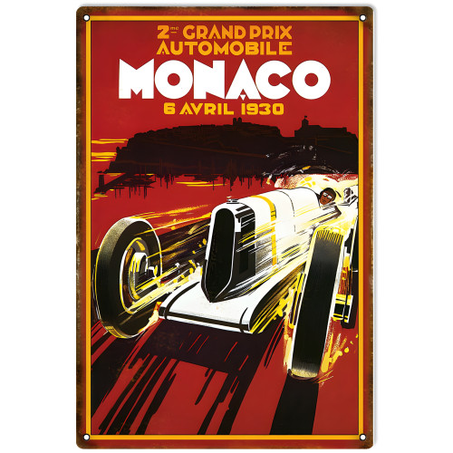 Reproduction Nostalgic Monaco Grand Prix 1930 Metal Sign - 12" x 18"