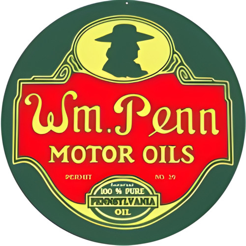 WM Penn Motor Oils Pennsylvania Metal Sign - 18" Round