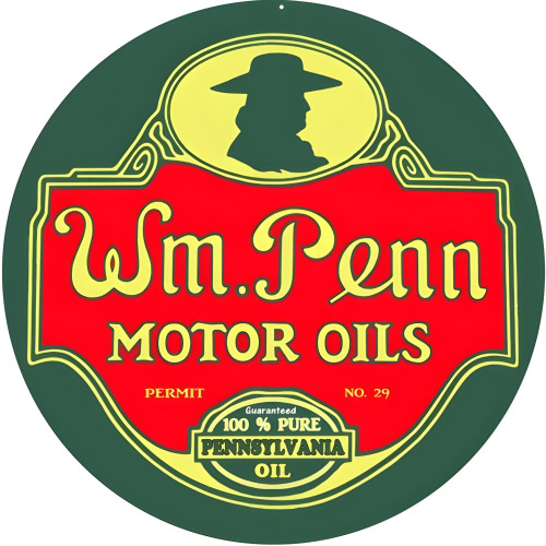 WM Penn Motor Oils Metal Sign - 30" Round