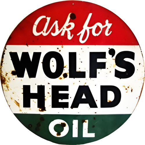 Wolf's Head Oil Metal Sign - 18" Round