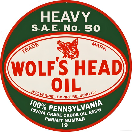 Wolf's Head Oil Metal Sign - 24" Round