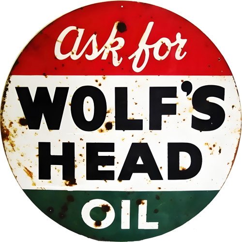 Wolf's Head Oil Metal Sign - 24" Round