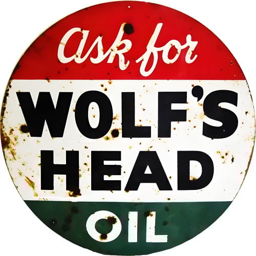 Wolf's Head Oil Metal Sign - 30" Round