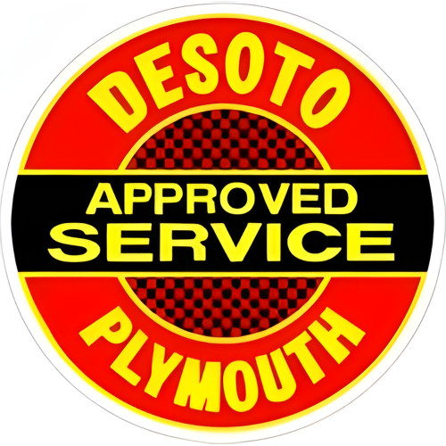 Desoto Plymouth Approved Service Metal Sign - 18" Round
