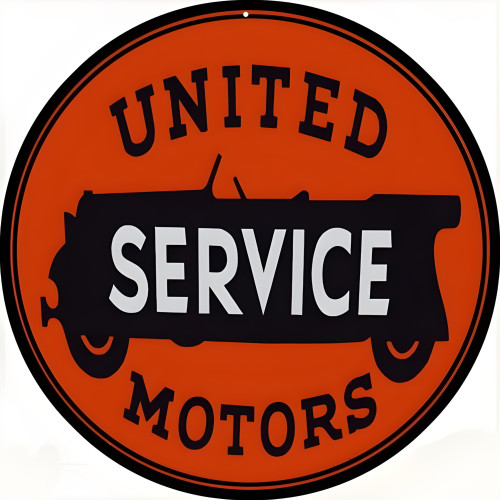 United Service Motors Garage Metal Sign - 14" Round