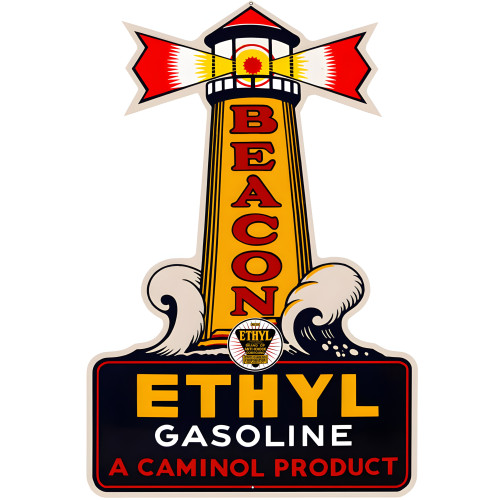 Beacon Ethyl Lighthouse Gasoline Metal Sign - 27" x 18"