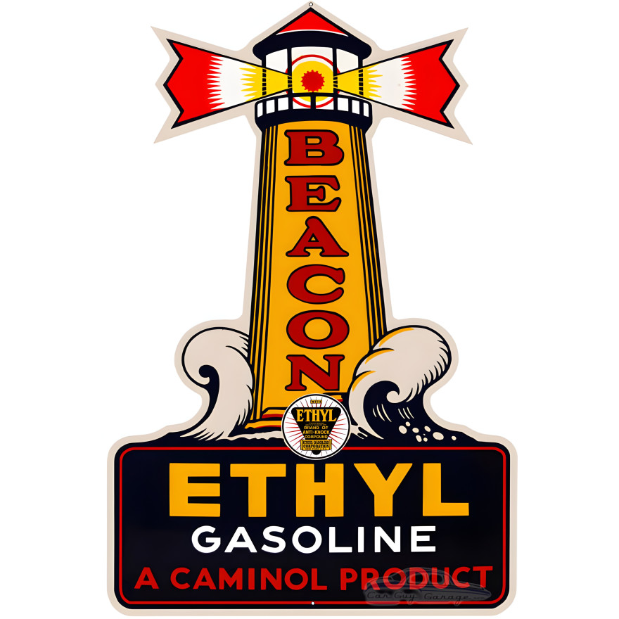 Beacon Ethyl Lighthouse Gasoline Metal Sign - 27" x 18" Beacon Ethyl Lighthouse Gasoline Metal Sign - 27" x 18"