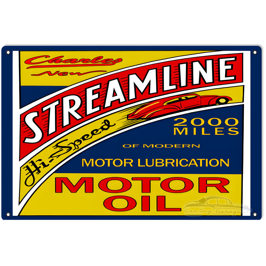 Charley Streamline Motor Oil Metal Sign - 12" x 18" Charley Streamline Motor Oil Metal Sign - 12" x 18"