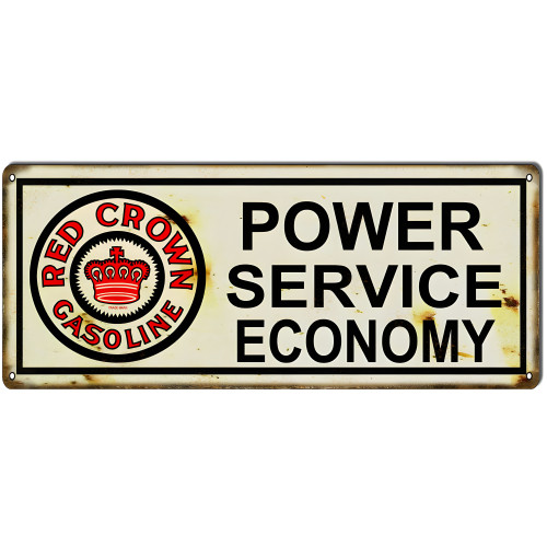 Red Crown Power Service Gasoline Metal Sign - 8" x 18"