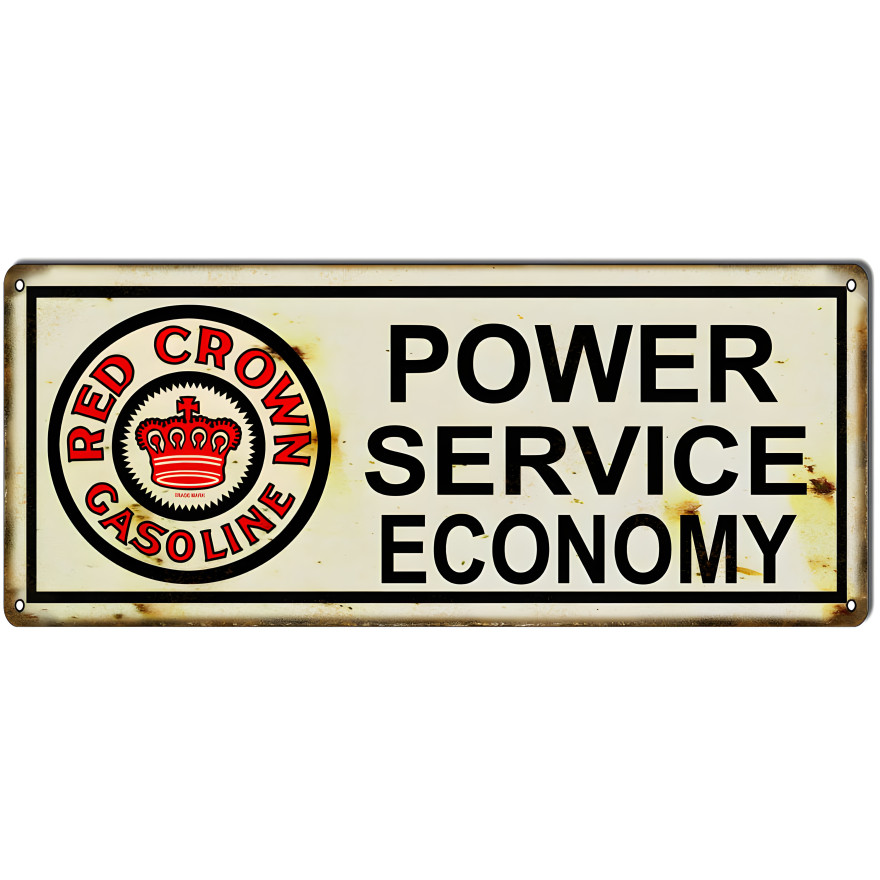 Red Crown Power Service Gasoline Metal Sign - 8" x 18" Red Crown Power Service Gasoline Metal Sign - 8" x 18"