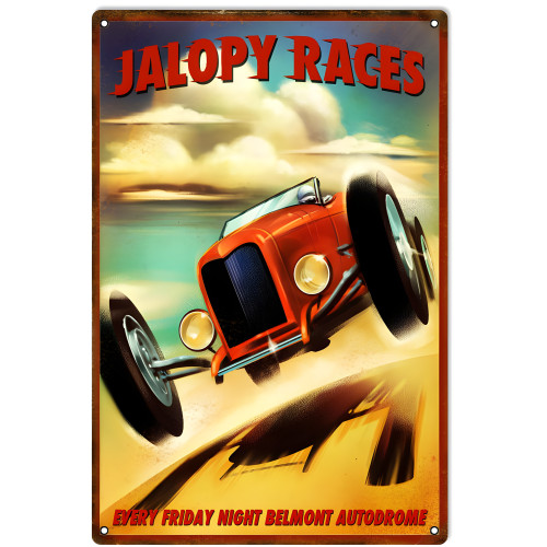 Nostalgic Jalopy Races Metal Sign - 12" x 18"