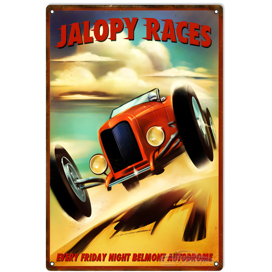 Nostalgic Jalopy Races Metal Sign - 12" x 18" Nostalgic Jalopy Races Metal Sign - 12" x 18"