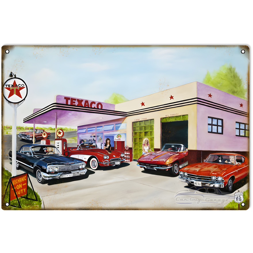Texaco Mechanic On Duty Metal Sign - 12" x 18" Texaco Mechanic On Duty Metal Sign - 12" x 18"