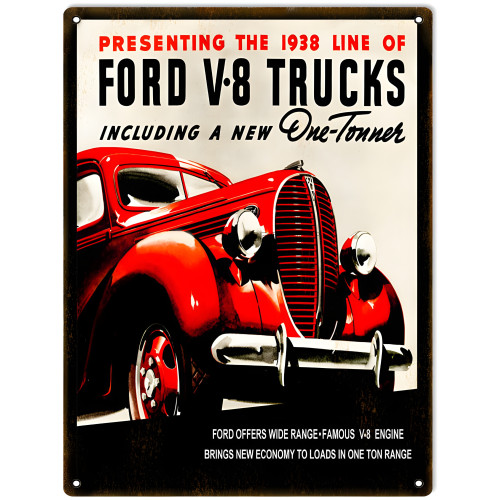 1938 Ford V-8 Trucks Metal Sign - 9" x 12"