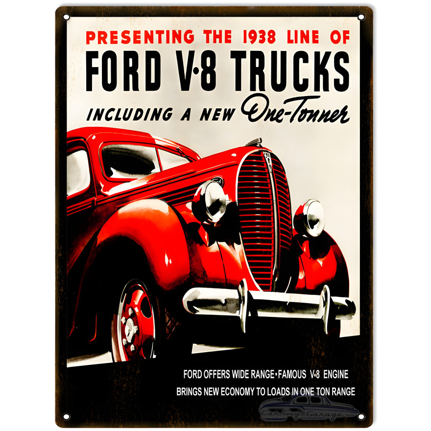 1938 Ford V-8 Trucks Metal Sign - 9" x 12" 1938 Ford V-8 Trucks Metal Sign - 9" x 12"