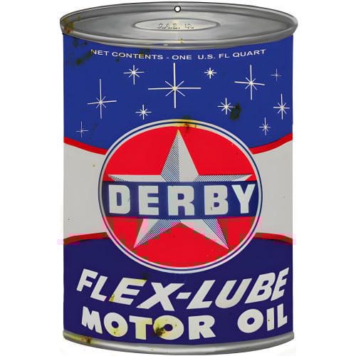 Derby Flex-Lube Motor Oil Can Cutout Metal Sign - 7.25" x 10.5"