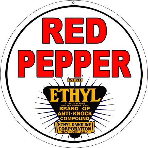 Red Pepper Ethyl Motor Oil Metal Sign - 14" Round