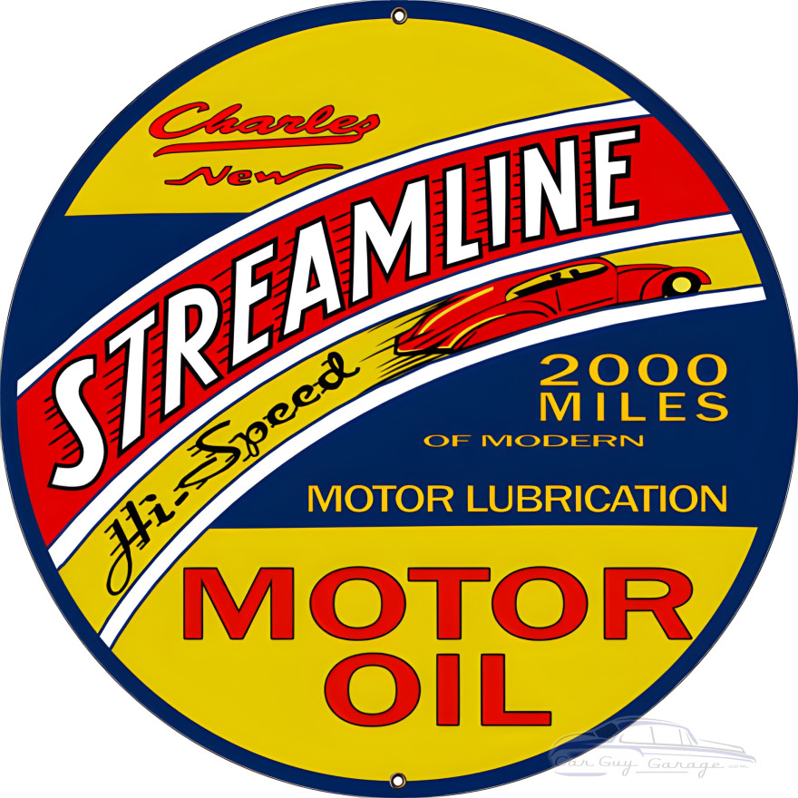 Charley Streamline Motor Oil Metal Sign - 18" Round Charley Streamline Motor Oil Metal Sign - 18" Round