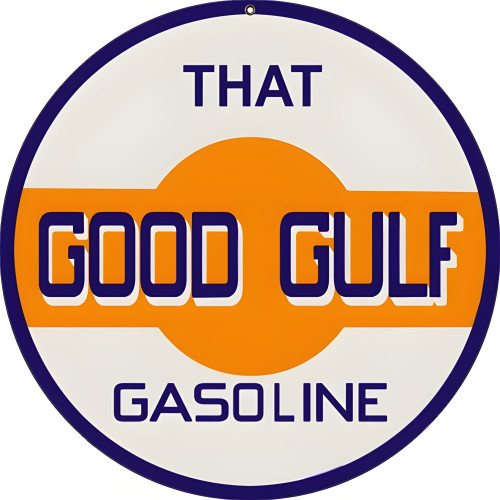 Good Gulf Gasoline Metal Sign - 14" Round