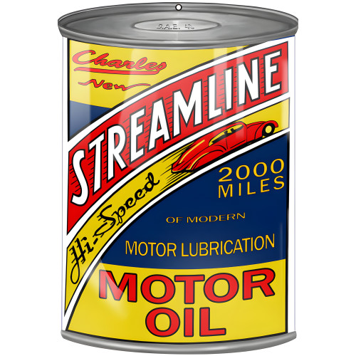 Charles New Streamline Motor Oil Can Cutout Metal Sign - 7.25" x 10.5"