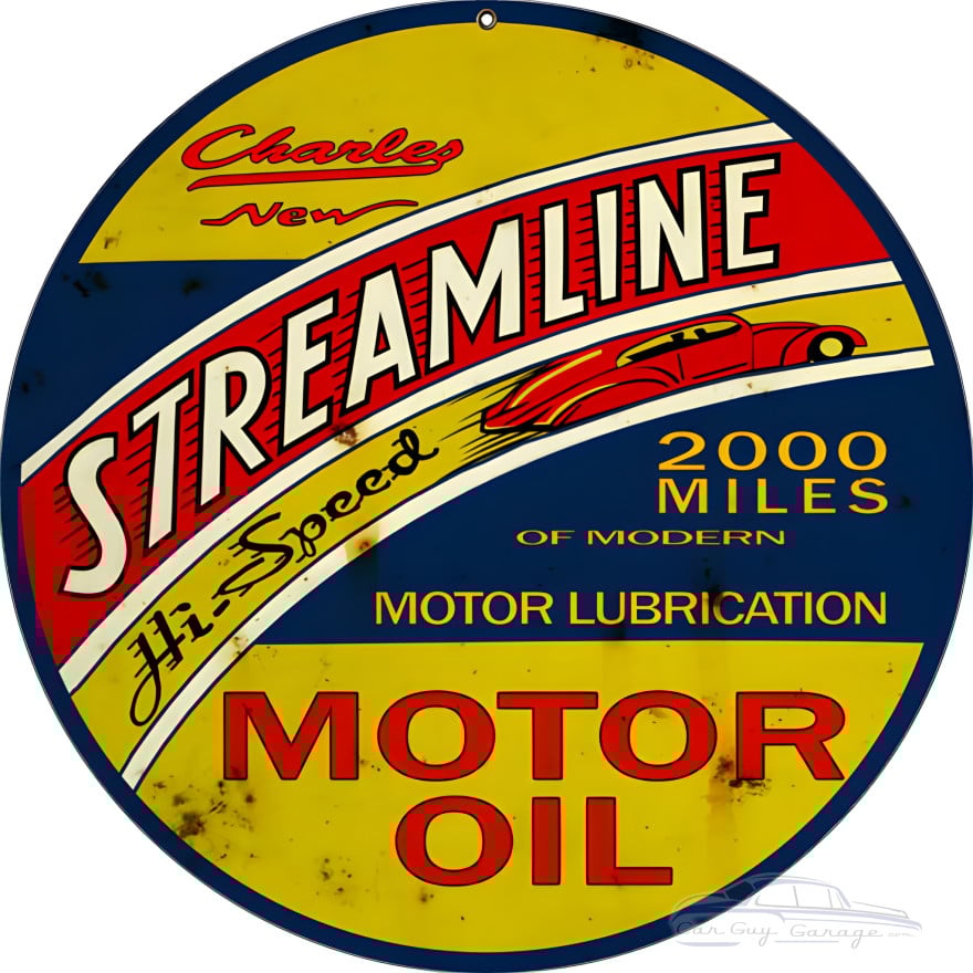 Reproduction Streamline Motor Oil Metal Sign - 18" Round Reproduction Streamline Motor Oil Metal Sign - 18" Round