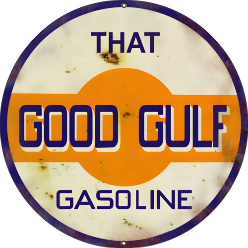 Good Gulf Gasoline Metal Sign - 18" Round