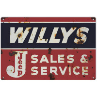 Jeep Willy's Sales And Service Metal Sign - 16" x 24"
