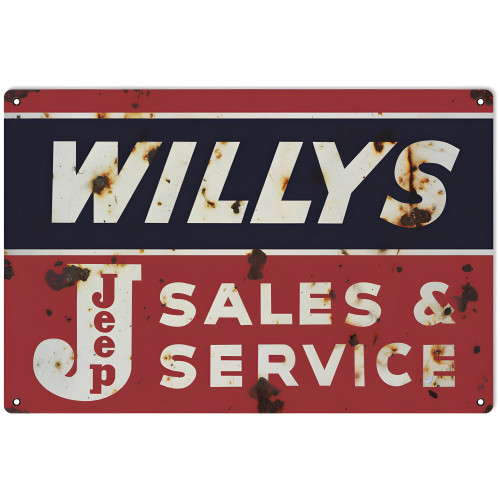 Jeep Willy's Sales And Service Metal Sign - 16" x 24"