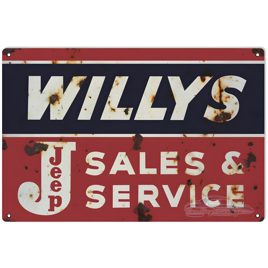 Jeep Willy's Sales And Service Metal Sign - 16" x 24" Jeep Willy's Sales And Service Metal Sign - 16" x 24"