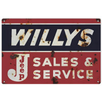 Jeep Willy's Sales And Service Metal Sign - 12" x 18"