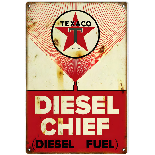 Texaco Diesel Chief Gasoline Metal Sign - 12" x 18"