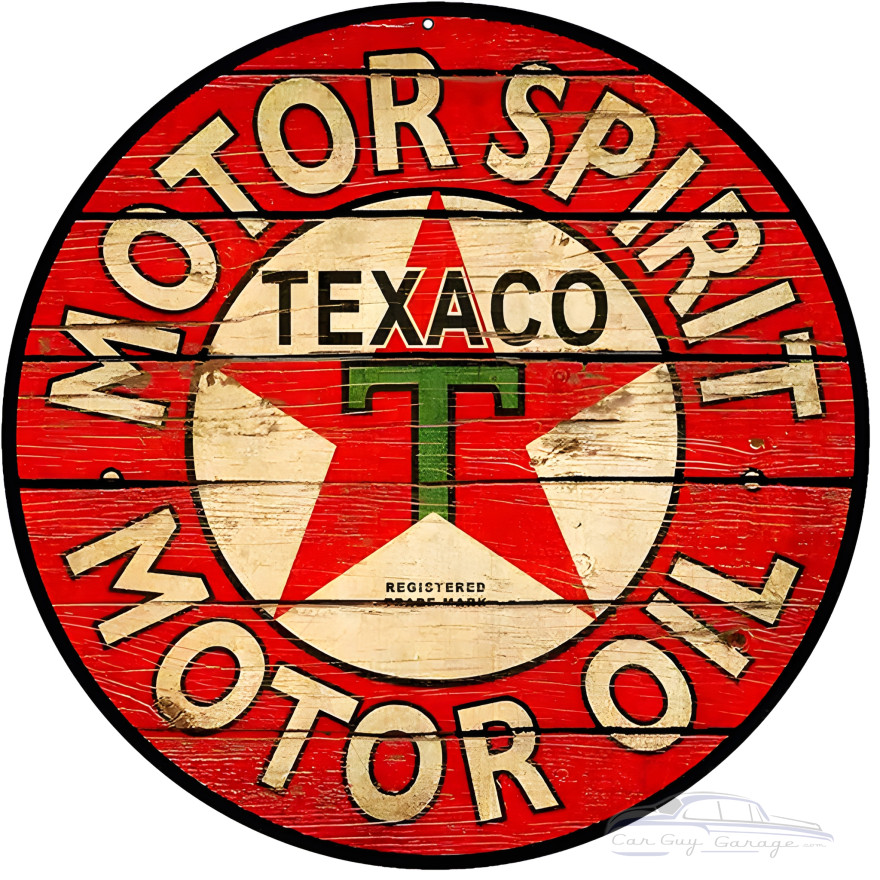 Texaco Motor Spirit Metal Sign - 14" Round Texaco Motor Spirit Metal Sign - 14" Round