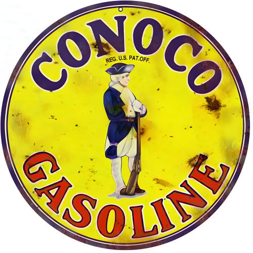Conoco Gasoline Metal Sign - 14" Round