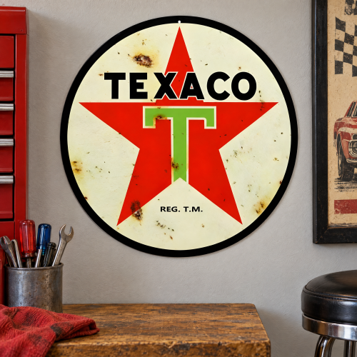 Texaco Motor Oil Metal Sign With Star Logo - 18" Round