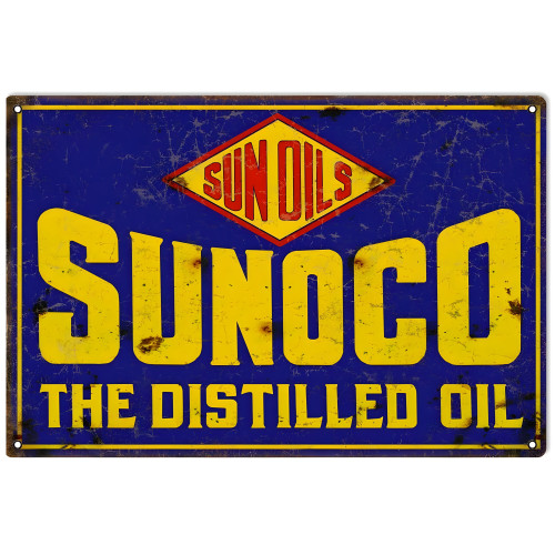 Sunoco Distilled Motor Oil Metal Sign - 12" x 18"